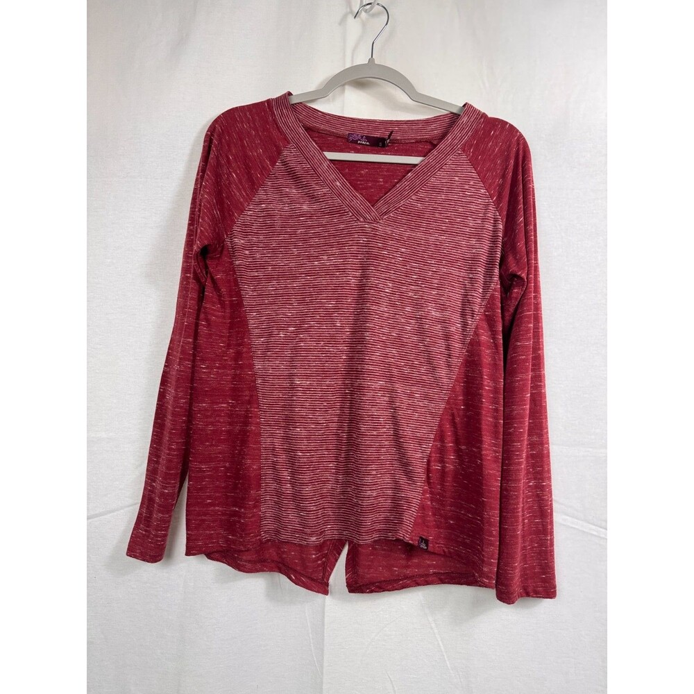 Prana Rust Stripe Heather V-neck Long Sleeve, Small, Open Back, Excellent